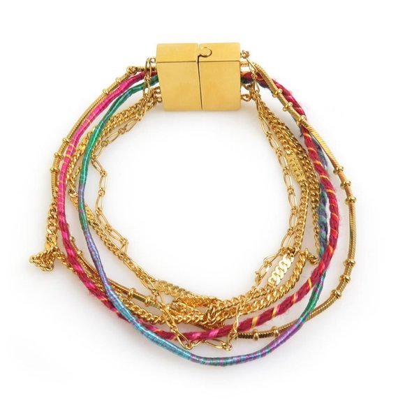 Saint Laurent bracelet in metal, cotton, and polyester, gold, pink, blue, wom... - Picture 1 of 5